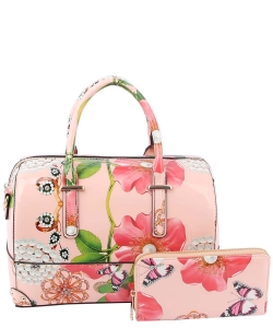 2 in 1 Patent Floral Satchel LY0971W BLUSH